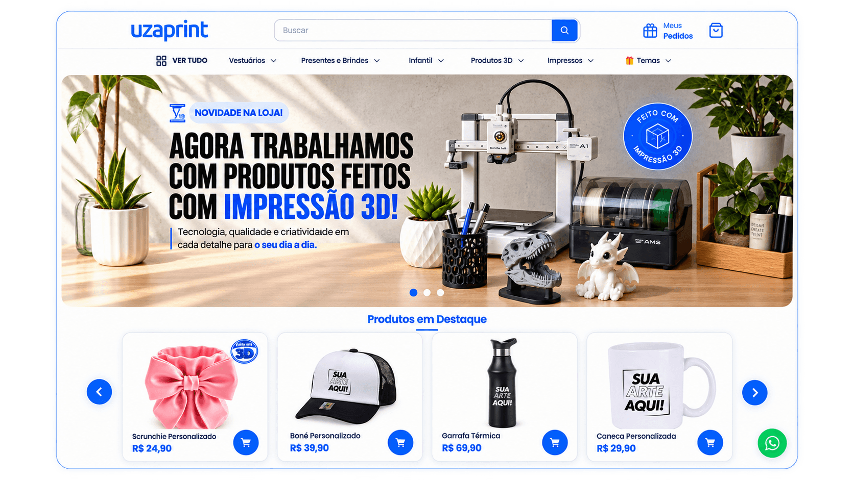 Loja virtual da UzaPrint feita no Gestorprint